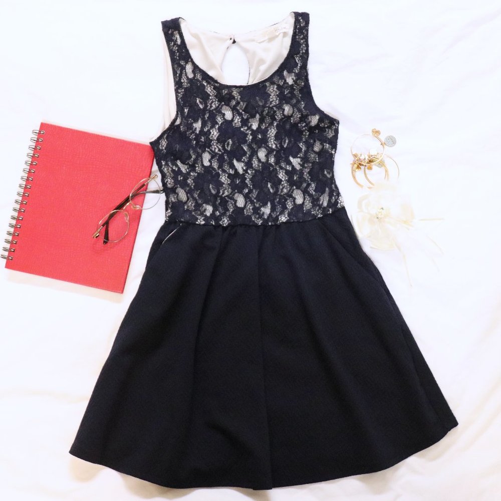 Rewind Lace Skater Dress With Pockets, Navy Blue